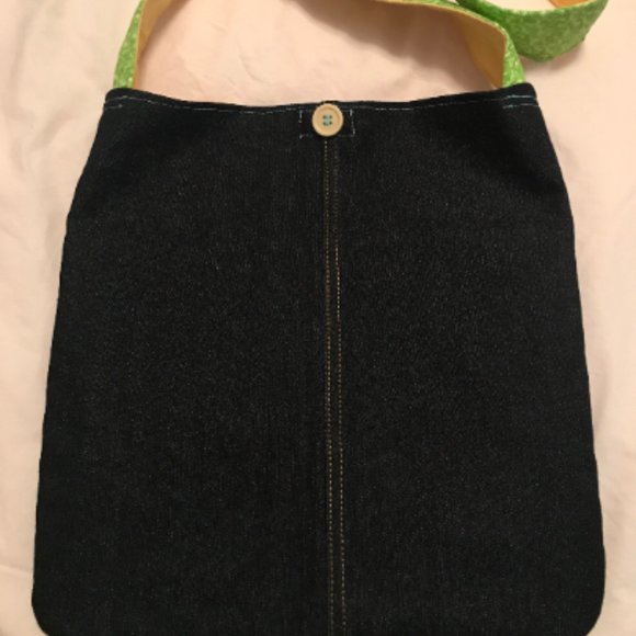 Paisley Jean Purse~Handmade~Denim~Green~Yellow - Picture 4 of 5